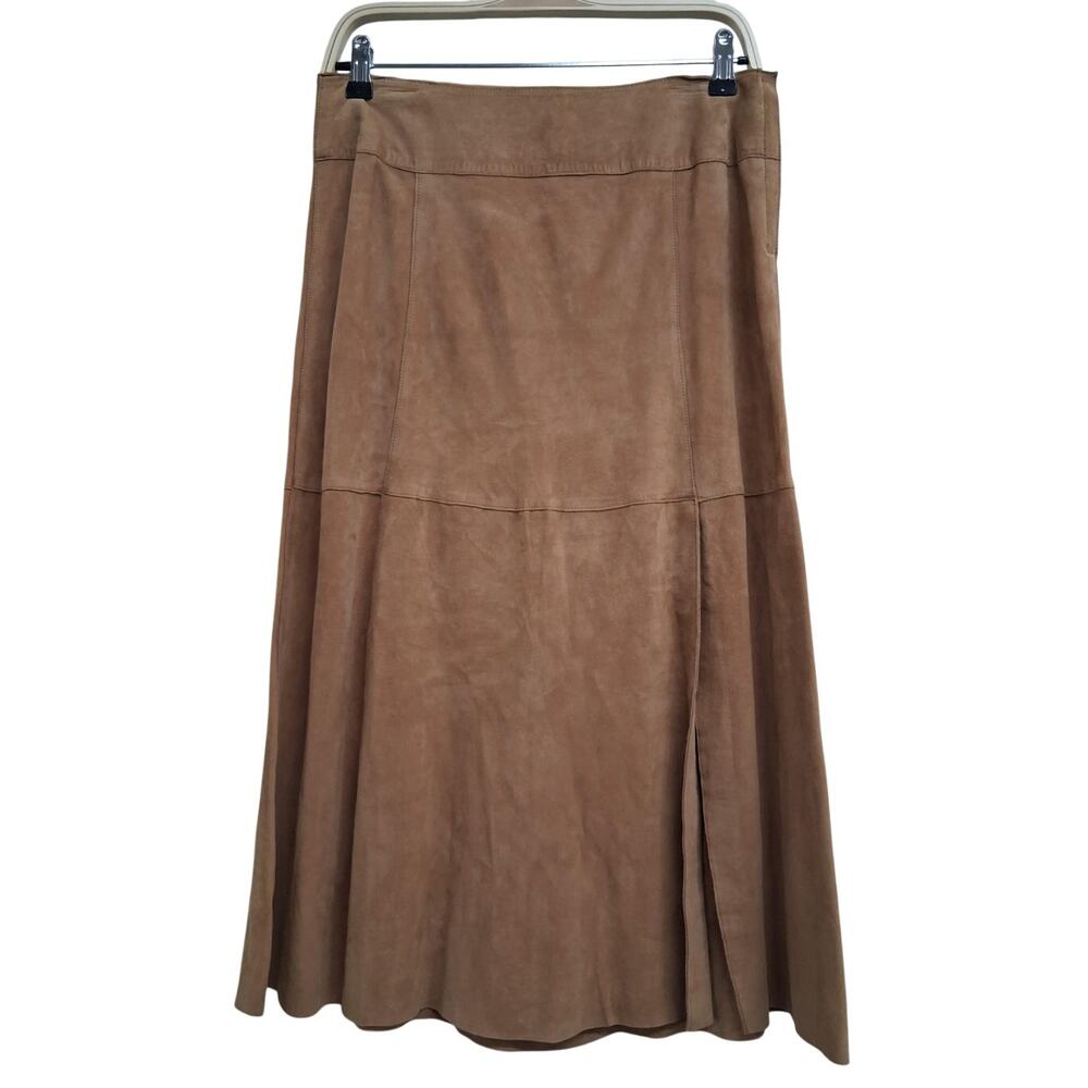 Vintage Tan Suede Leather Midi Skirt Sz 6
